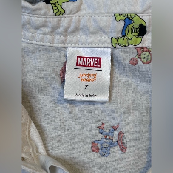 Marvel Jumping Beans Button Up T Shirt Boys Size 7 White Graphic Print - Picture 4 of 8